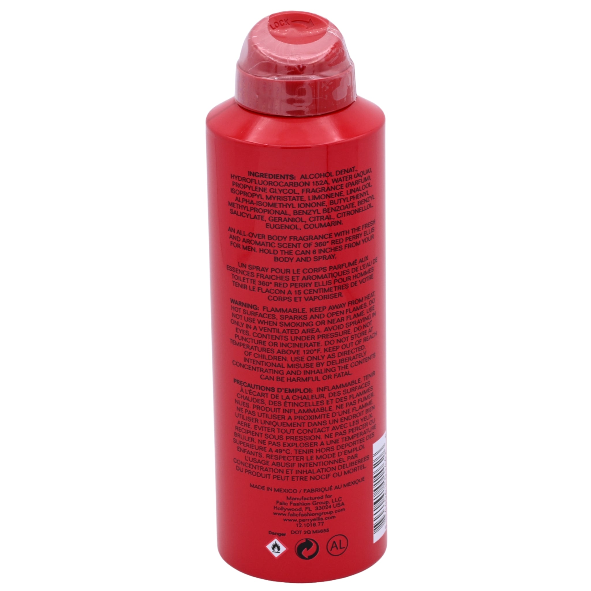 Red deodorant spray bottle with '360 Red by Ellis' branding on a white background