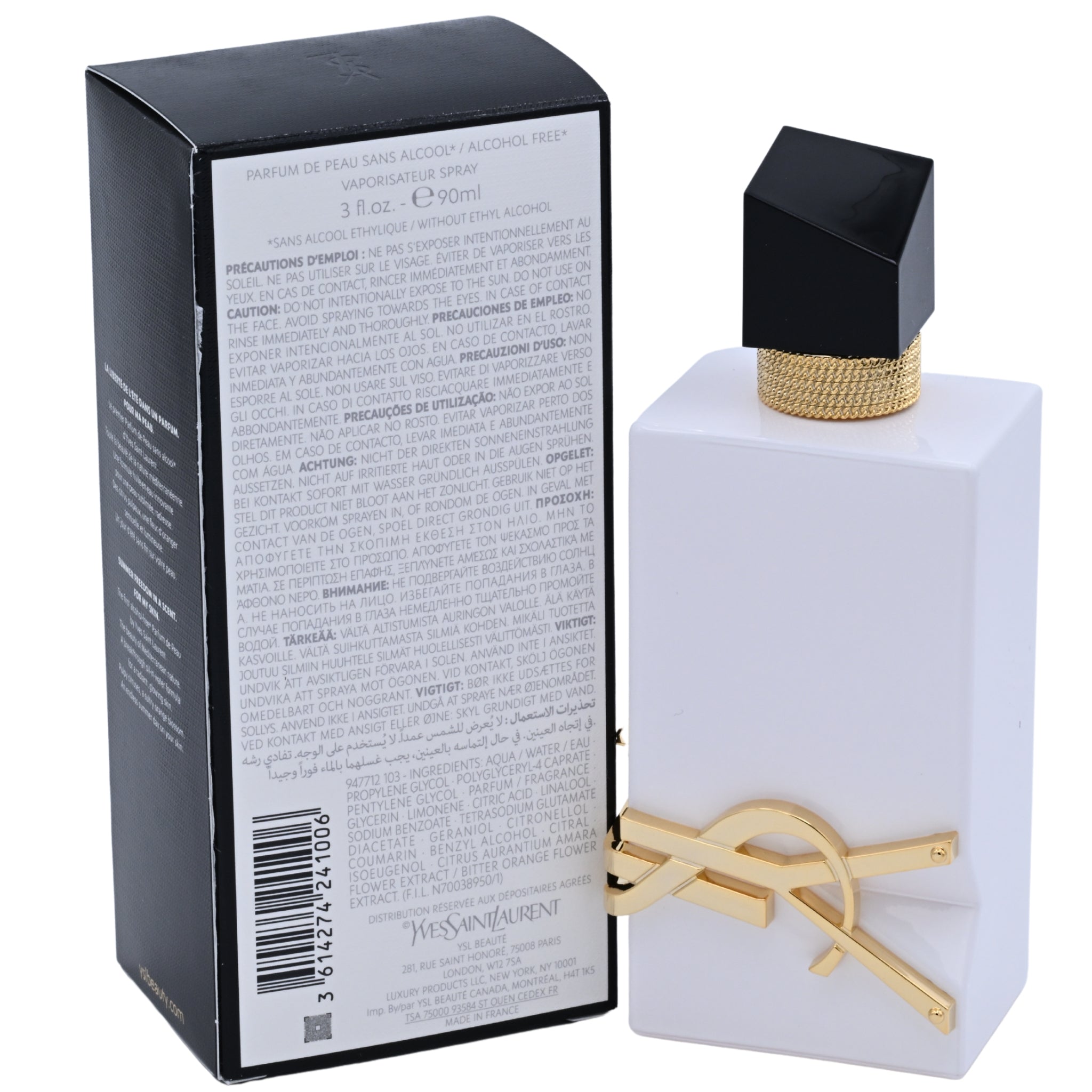 Yves Saint Laurent perfume bottle with packaging on a white background