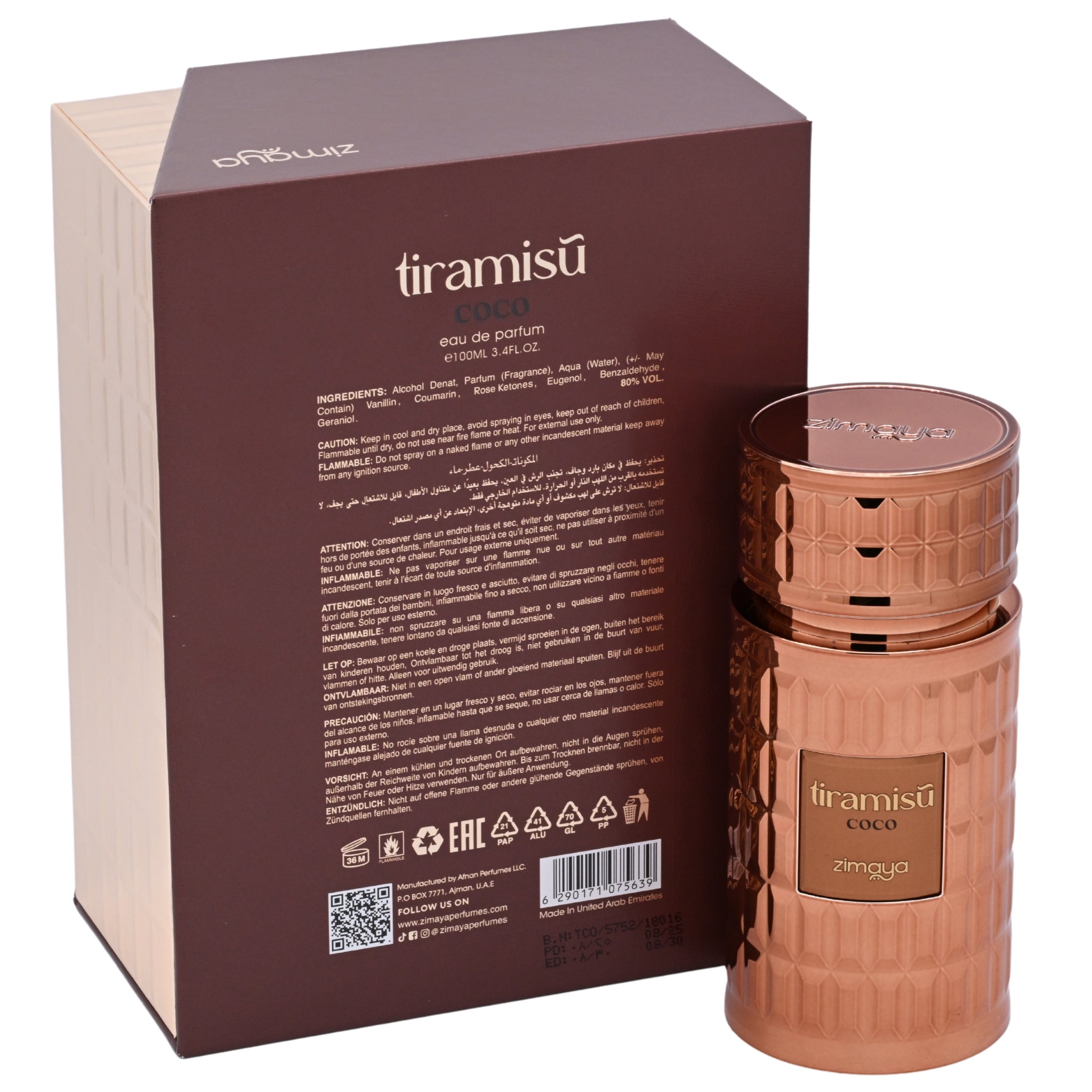 Afnan Zimaya Tiramisu Coco EDP Spray Unisex 3.4 oz 100ml New Box