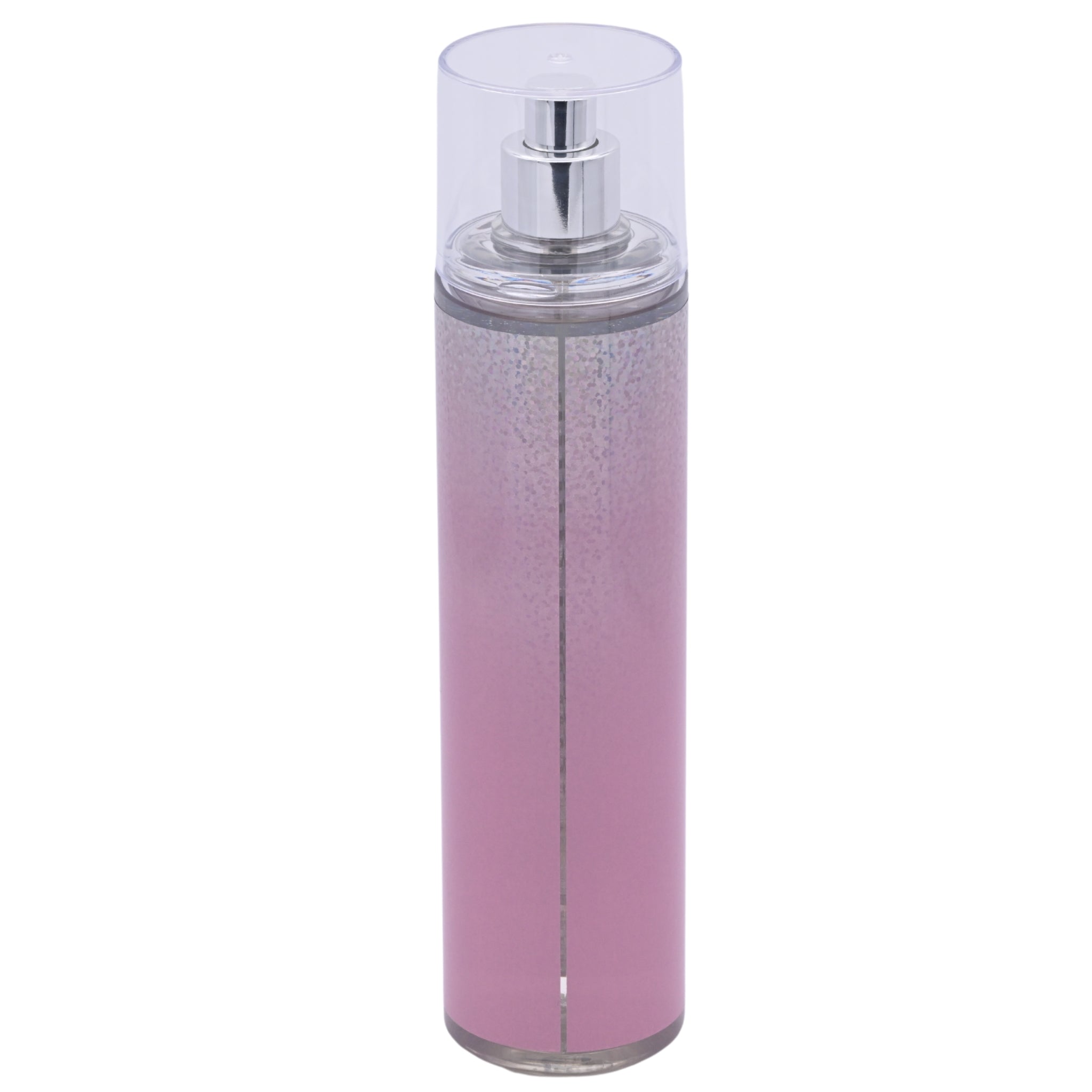 Pink Paris Hilton Heiress fragrance mist bottle on a white background