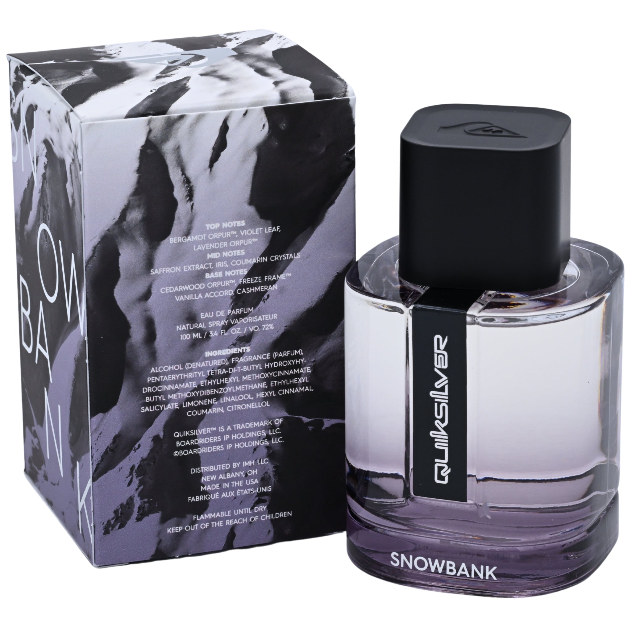 Quiksilver Snowbank perfume bottle and packaging on a white background