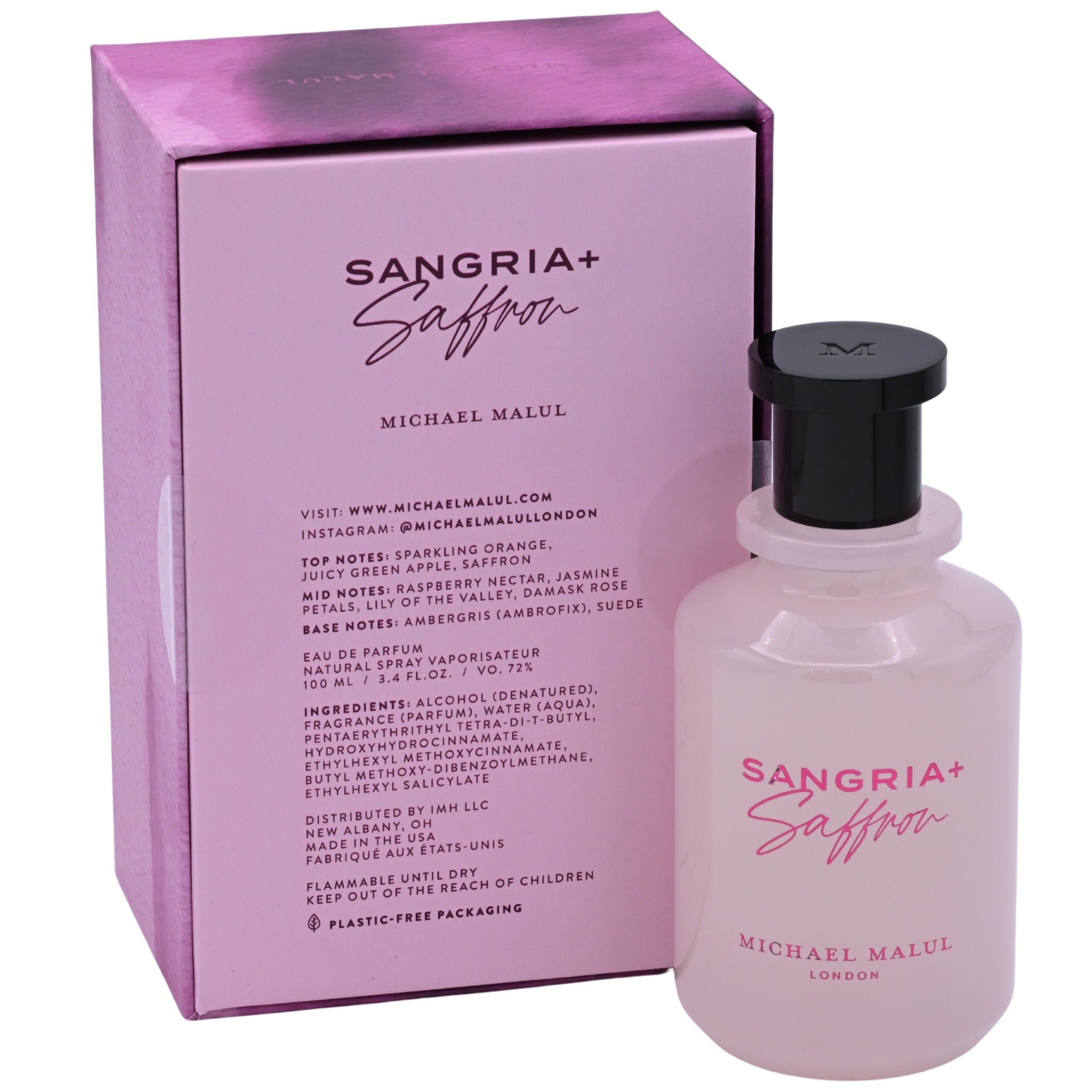 Sangria + Saffron perfume bottle and packaging by Michael Malul on a white background