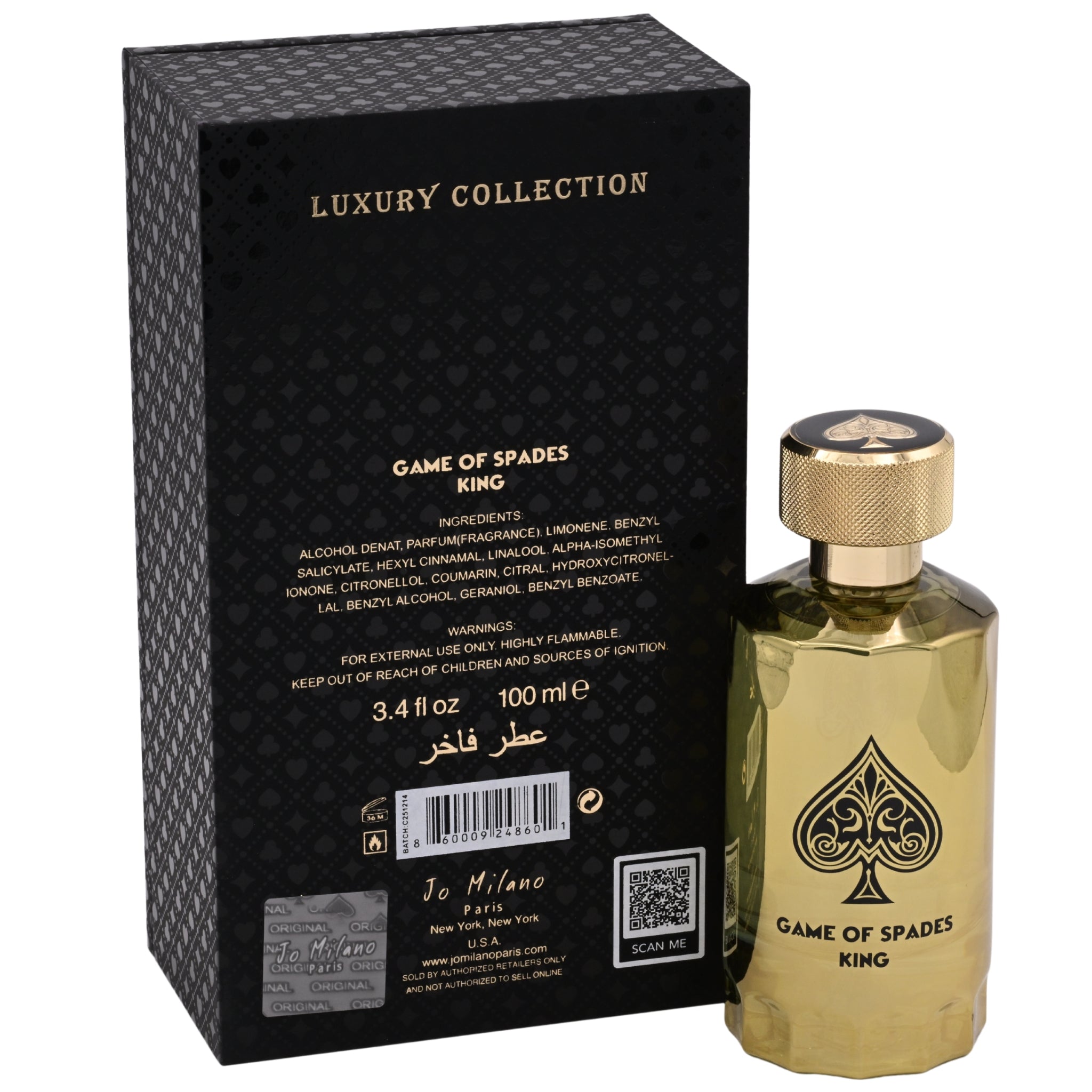 Jo Milano Paris Game of Spades King Parfum Spray for Men 3.4 oz (100 ml) New in Box