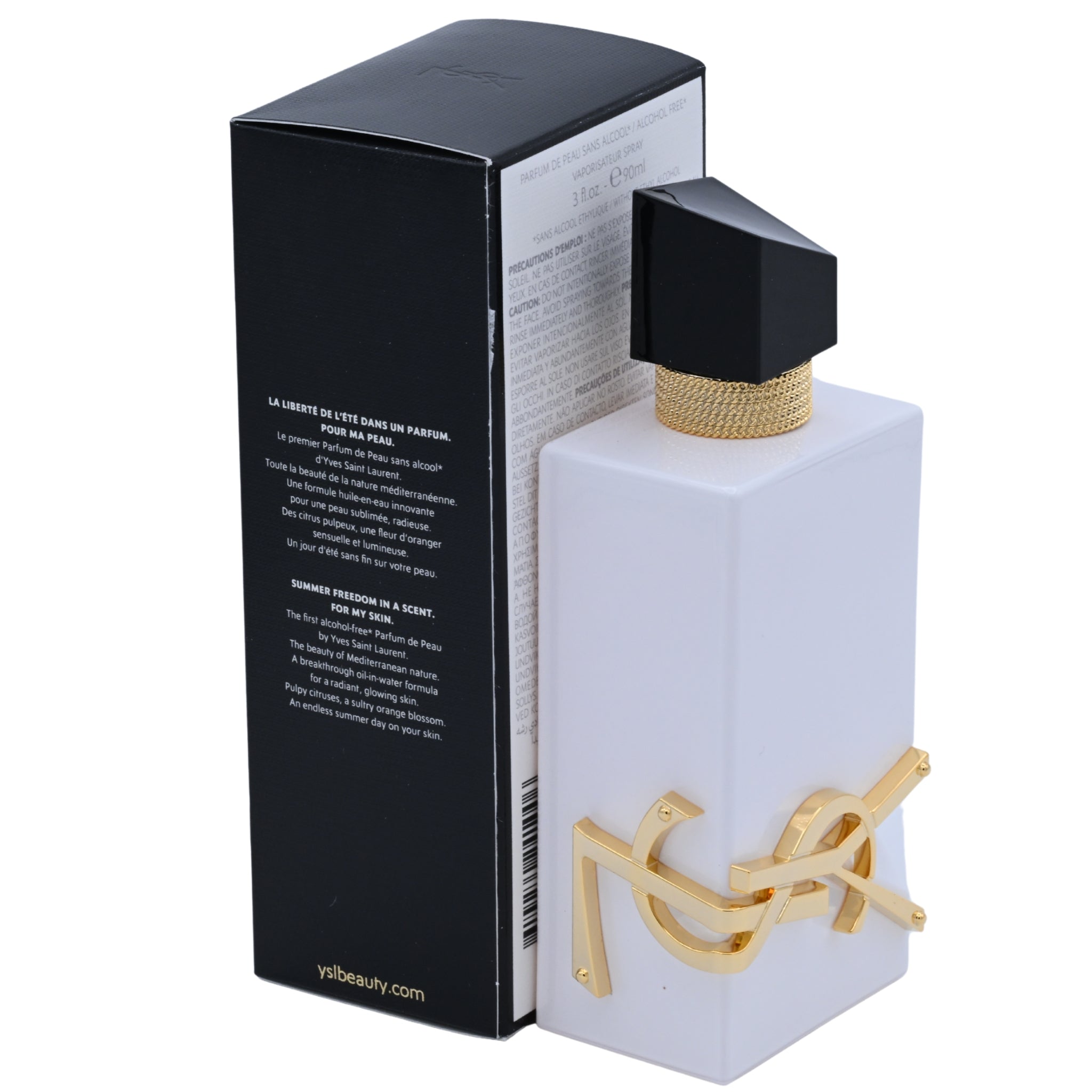 Yves Saint Laurent Libre Eau Noire perfume bottle and packaging on a white background