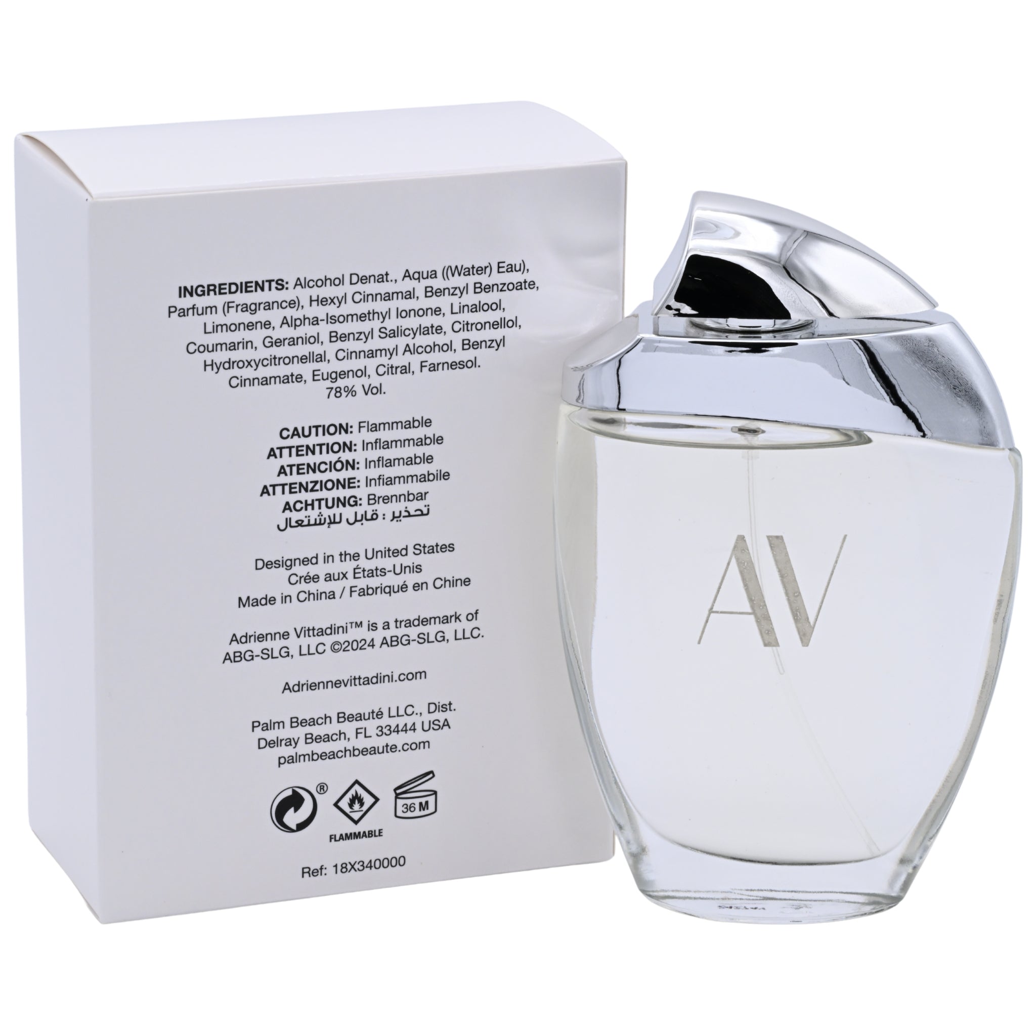 Adrienne Vittadini Eau de Parfum bottle and packaging on a white background