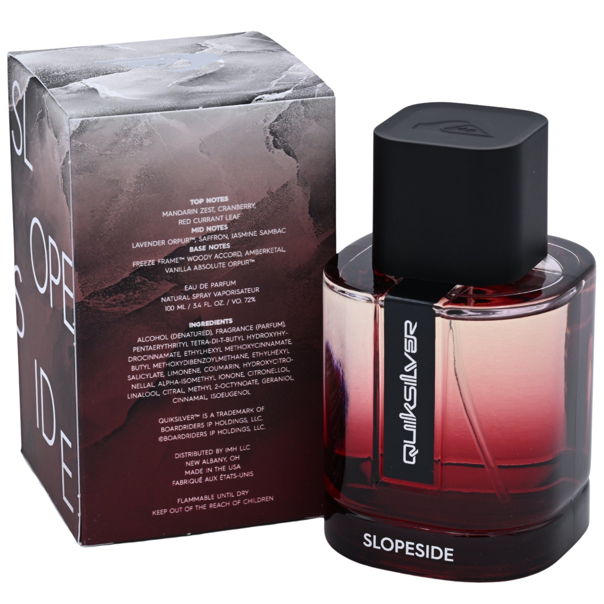 Quiksilver Slopeside perfume bottle and packaging on a white background