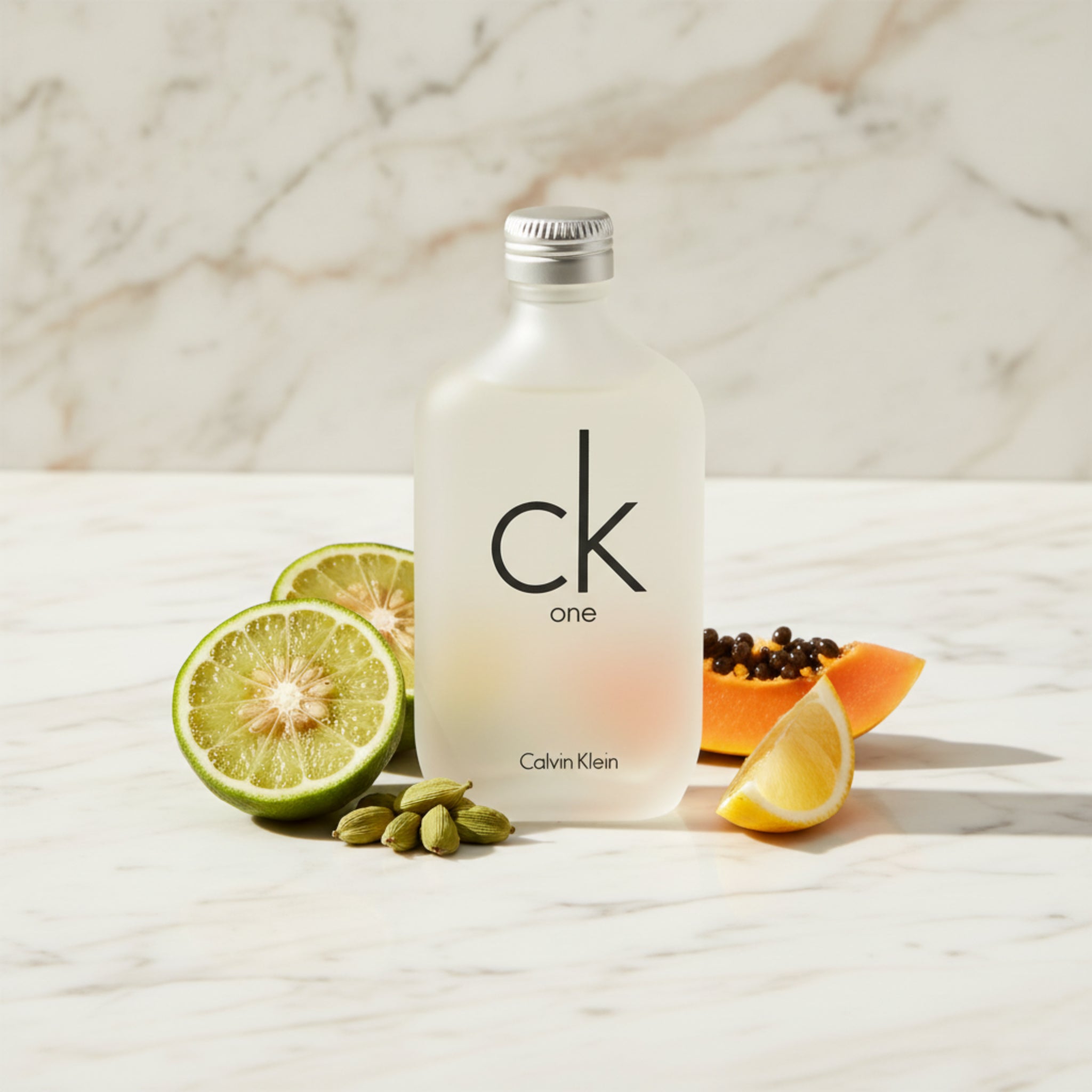 Calvin Klein CK One perfume bottle on a white background