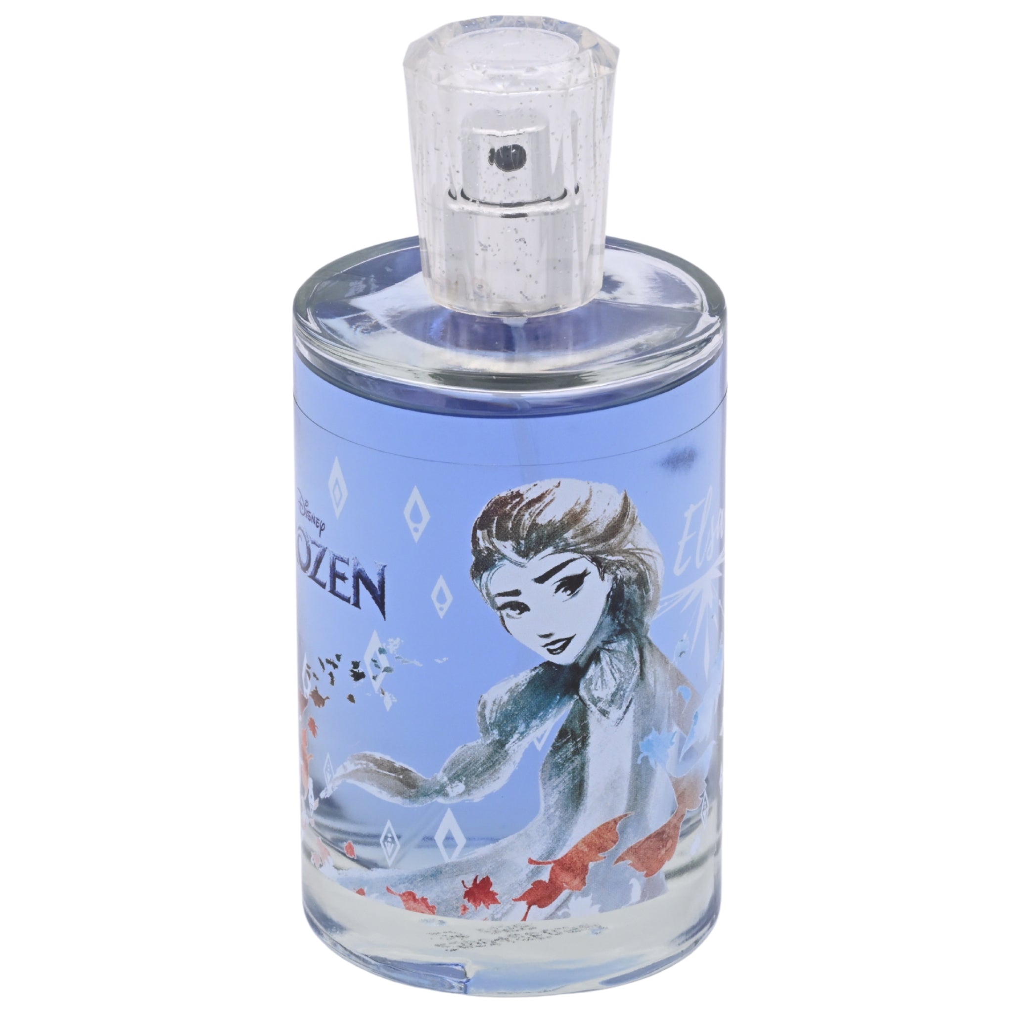 Frozen-themed perfume bottle with character design on a white background