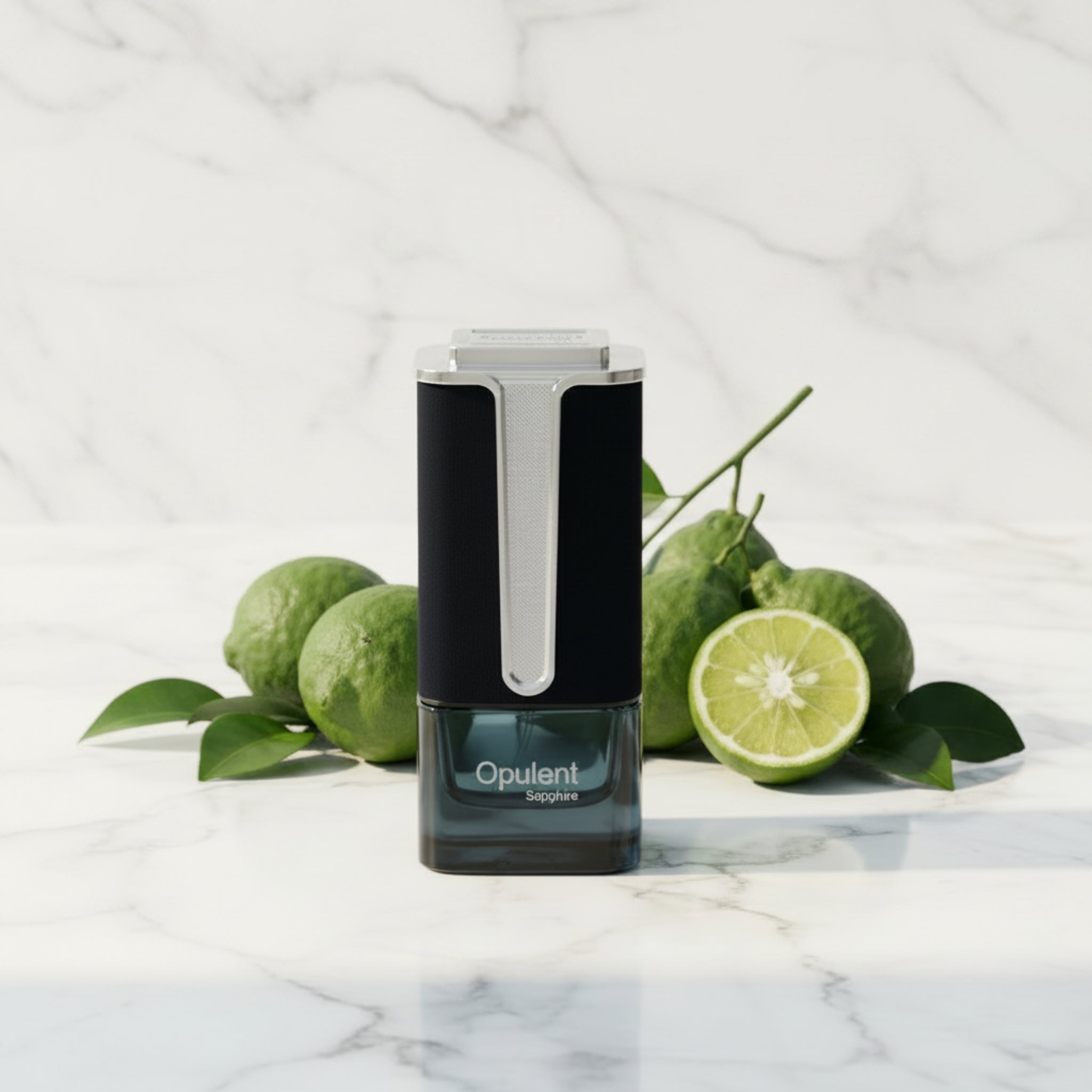 Black and white container with 'Opulent' branding on a white background