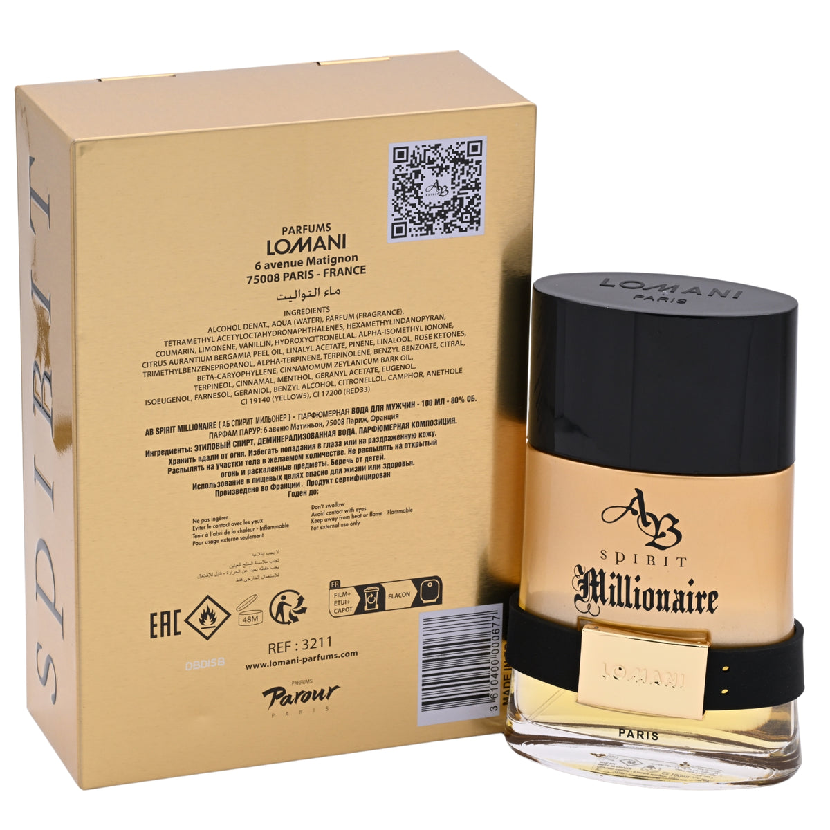 AB SPIRIT MILLIONAIRE by Lomani men 3.3 oz 3.4 edt cologne NEW IN BOX 3610400000677