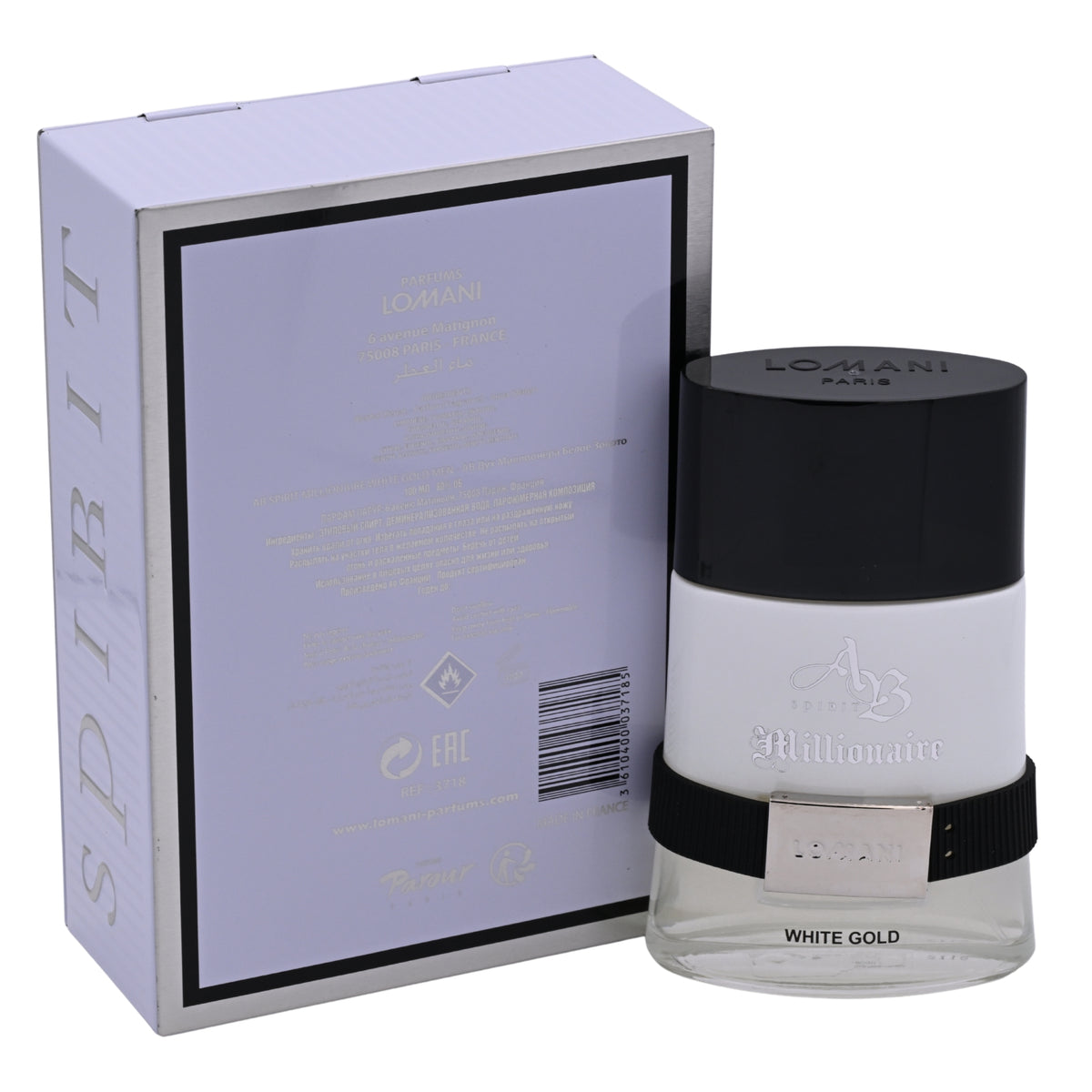 AB Spirit Millionaire White Gold by Lomani for men EDP 3.3 / 3.4 oz New in Box 3610400037185
