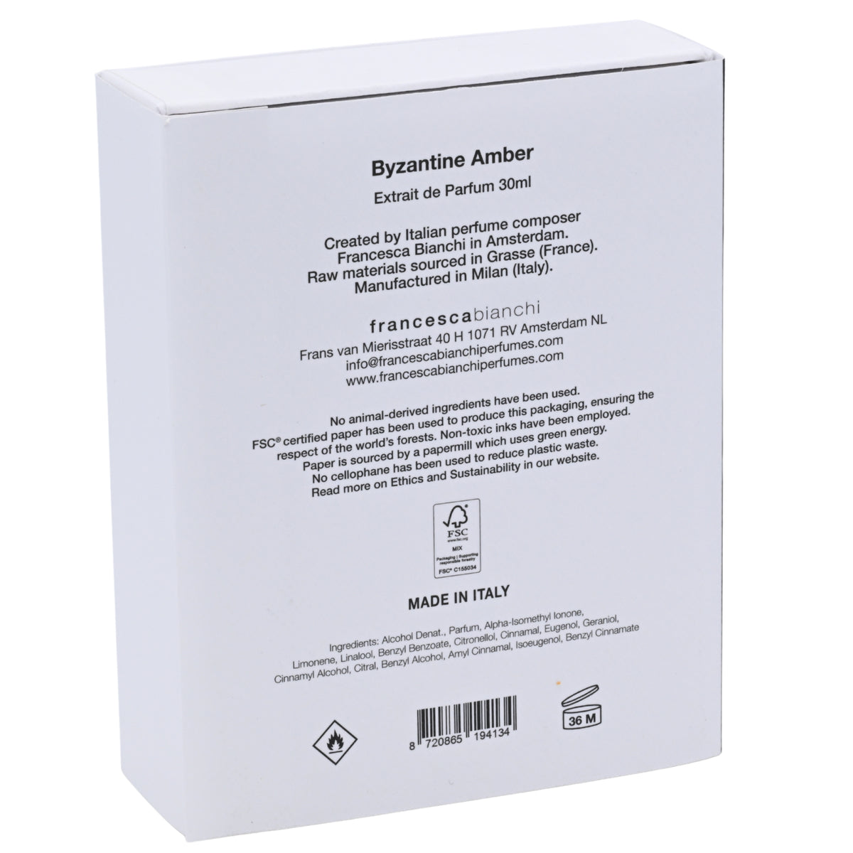 Francesca Bianchi Byzantine Amber Extrait de Parfum Spray Unisex 1.0 oz (30 ml) NIB 8720865194134