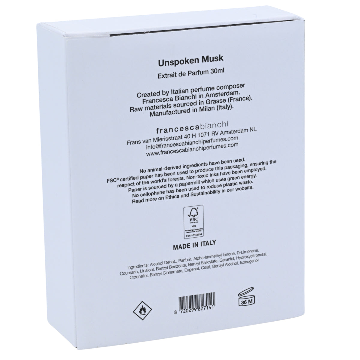 Francesca Bianchi Unspoken Musk Extrait de Parfum Spray Unisex 1.0 oz / 30 ml (New in Box) 8720299827141