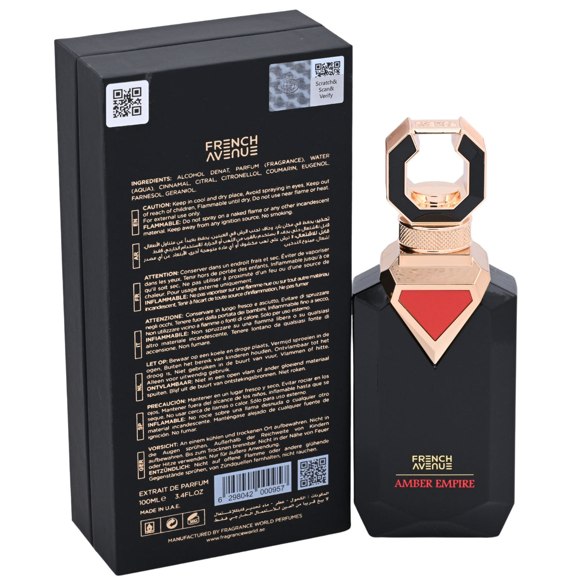 French Avenue Amber Empire Eau de Parfum Spray for Men 3.4 oz New Retail Box 6298042000957