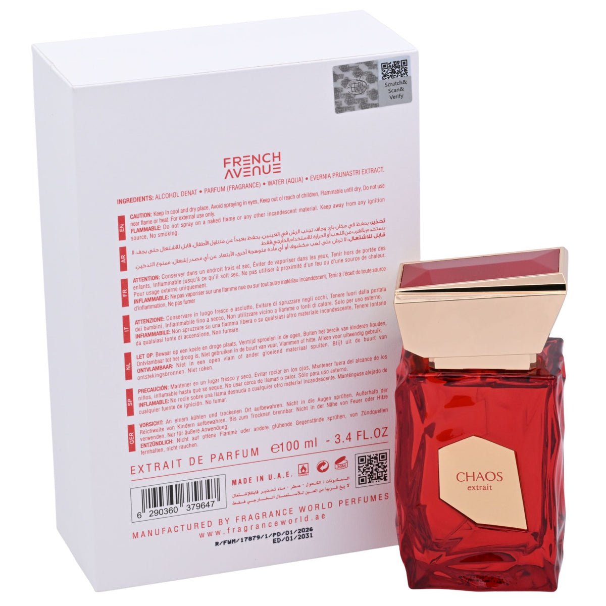 French Avenue Chaos Extrait de Parfum Spray Unisex 3.4 oz New Retail Box 6290360379647
