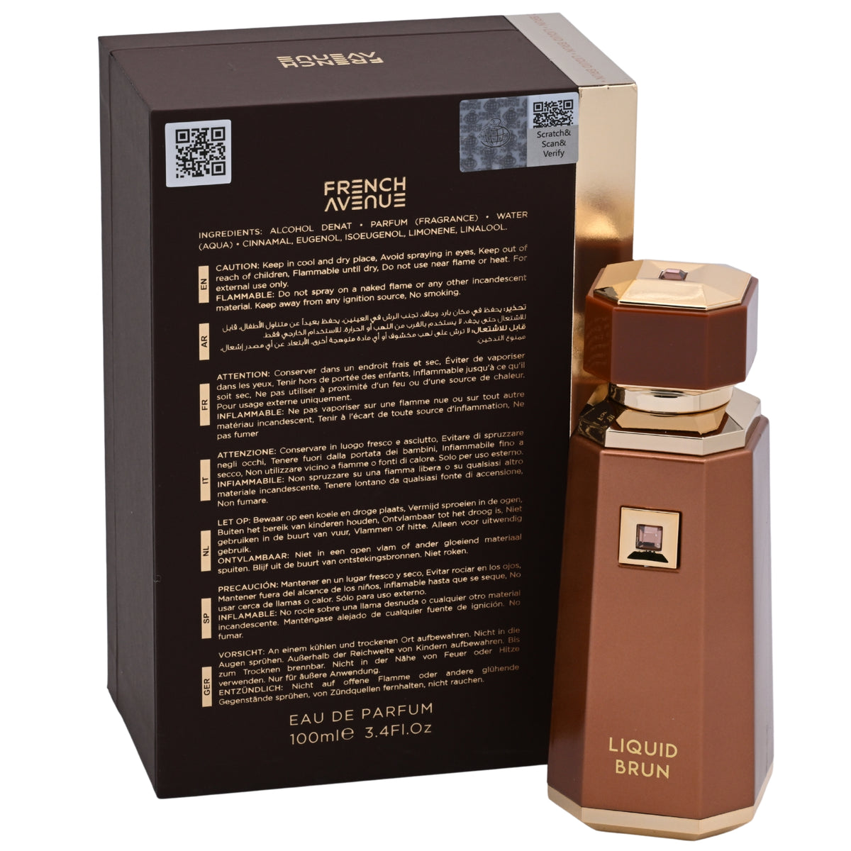 French Avenue Liquid Brun Eau de Parfum Spray for Men 3.4 oz / 100 ml NIB 6290360375694