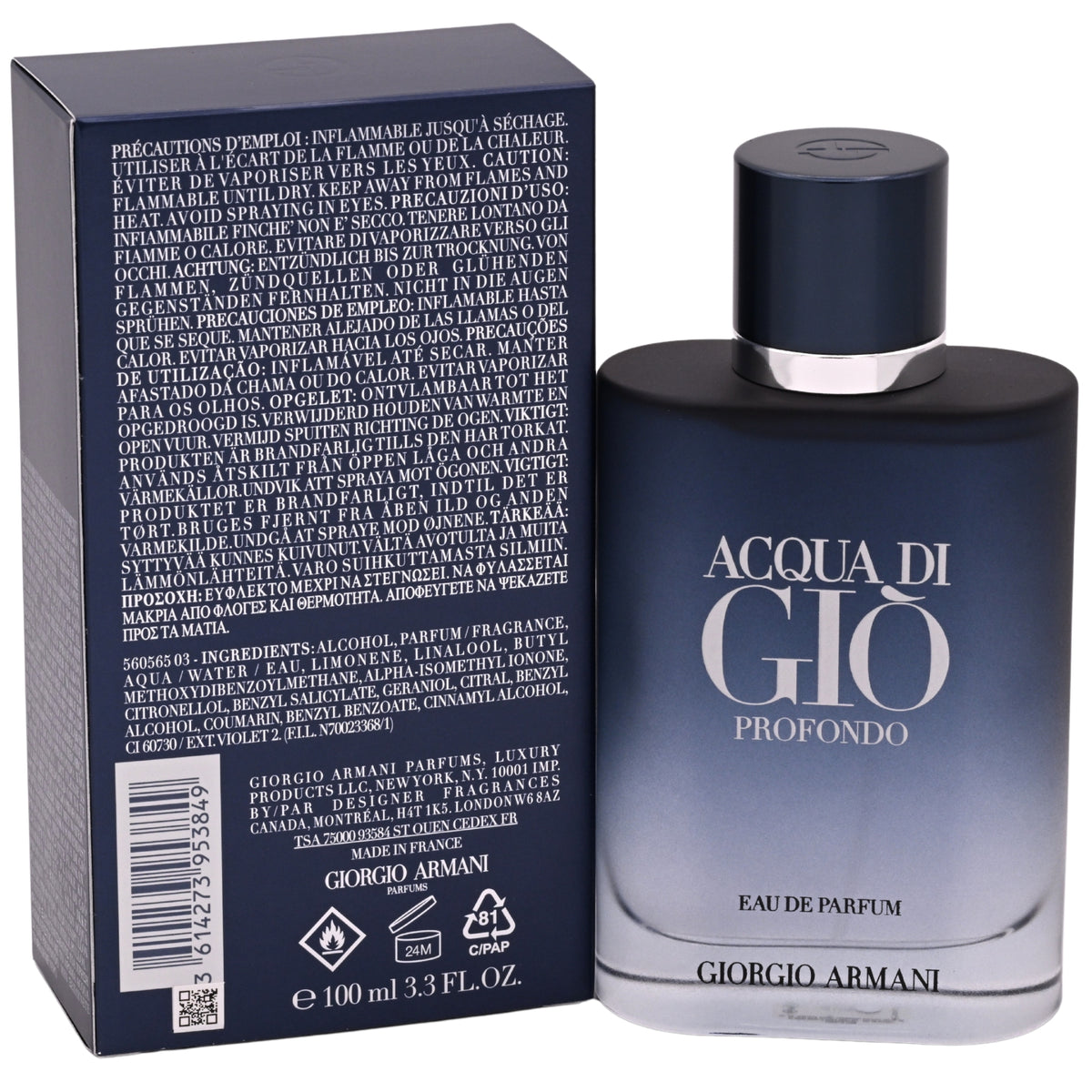 Giorgio Armani Acqua di Giò Profondo Eau de Parfum Spray for Men 3.4 oz 3614273953849