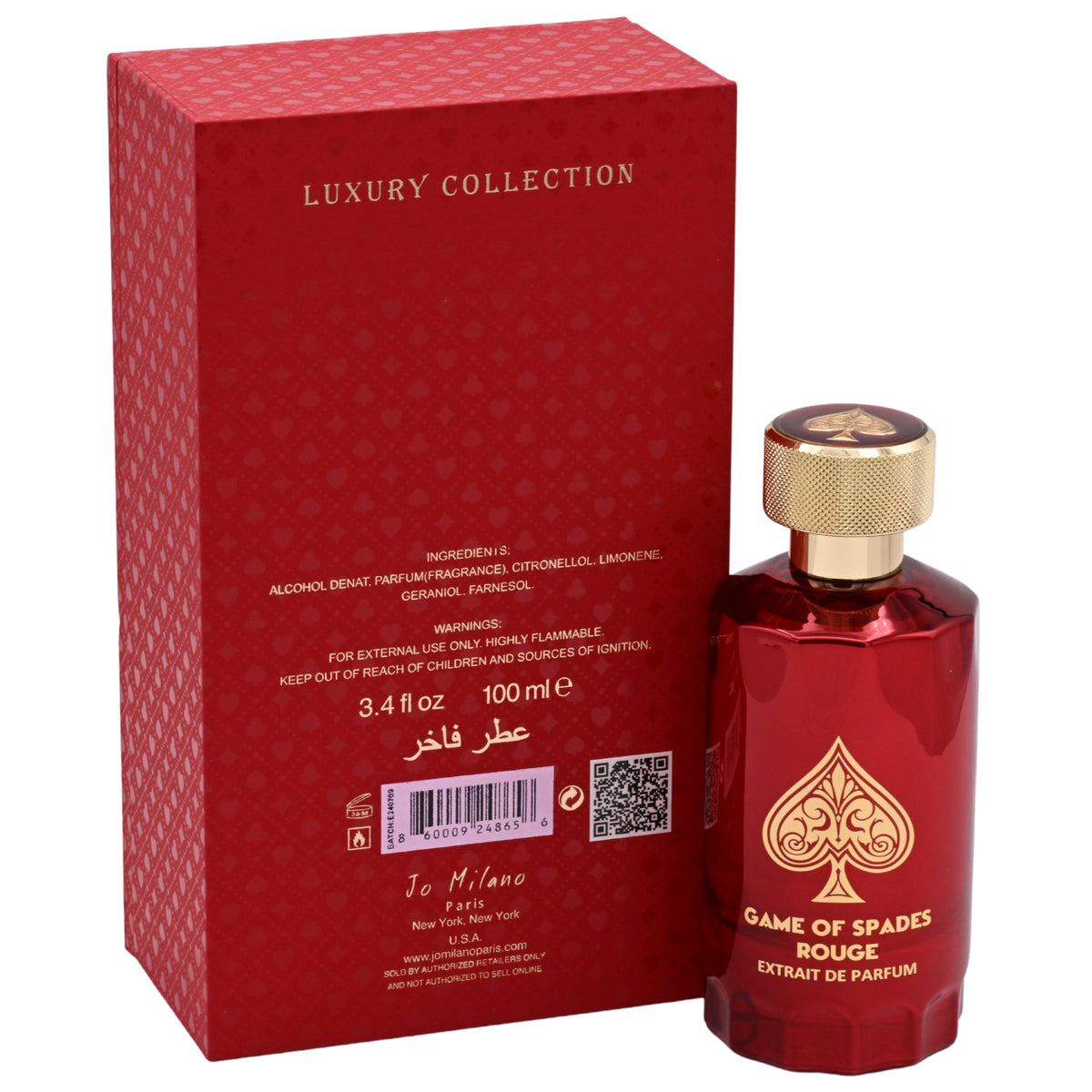 Jo Milano Paris Game of Spades Rouge Extrait de Parfum Spray for Men 3.4 oz (New in Box) 860009248656