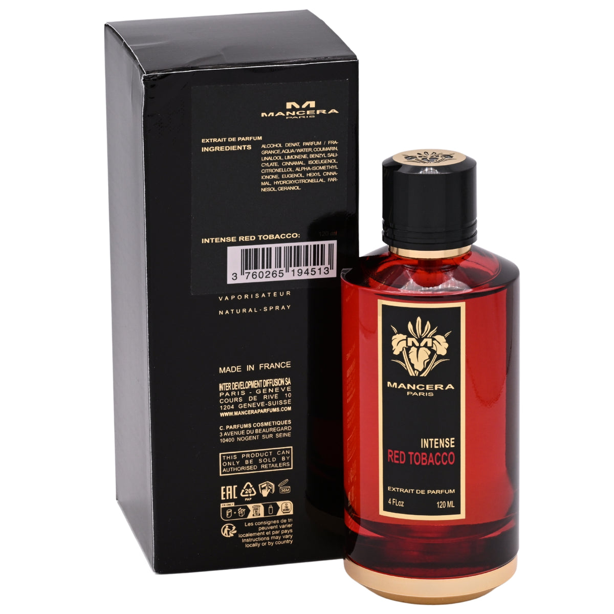 Mancera Red Tobacco Intense Eau de Parfum Spray, Unisex, 4.0 oz (120 ml) – New Retail Box 3760265194513