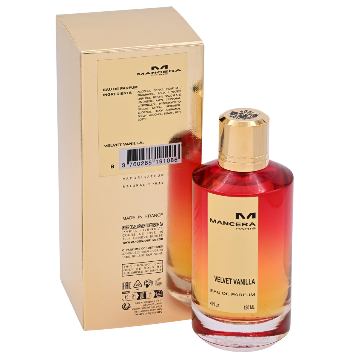 Mancera Velvet Vanilla Eau de Parfum Spray Unisex 4.0 oz (120 ml) by Mancera 3760265191086