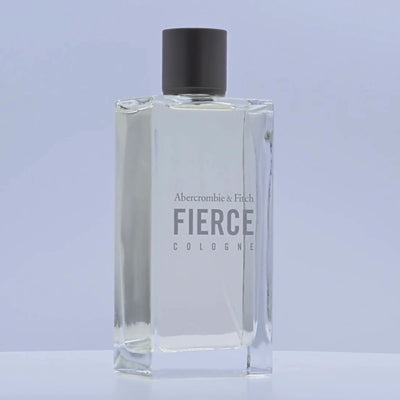 Abercrombie & Fitch Fierce cologne bottle rotating on a white podium
