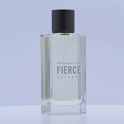 Abercrombie & Fitch Fierce cologne bottle rotating on a white podium