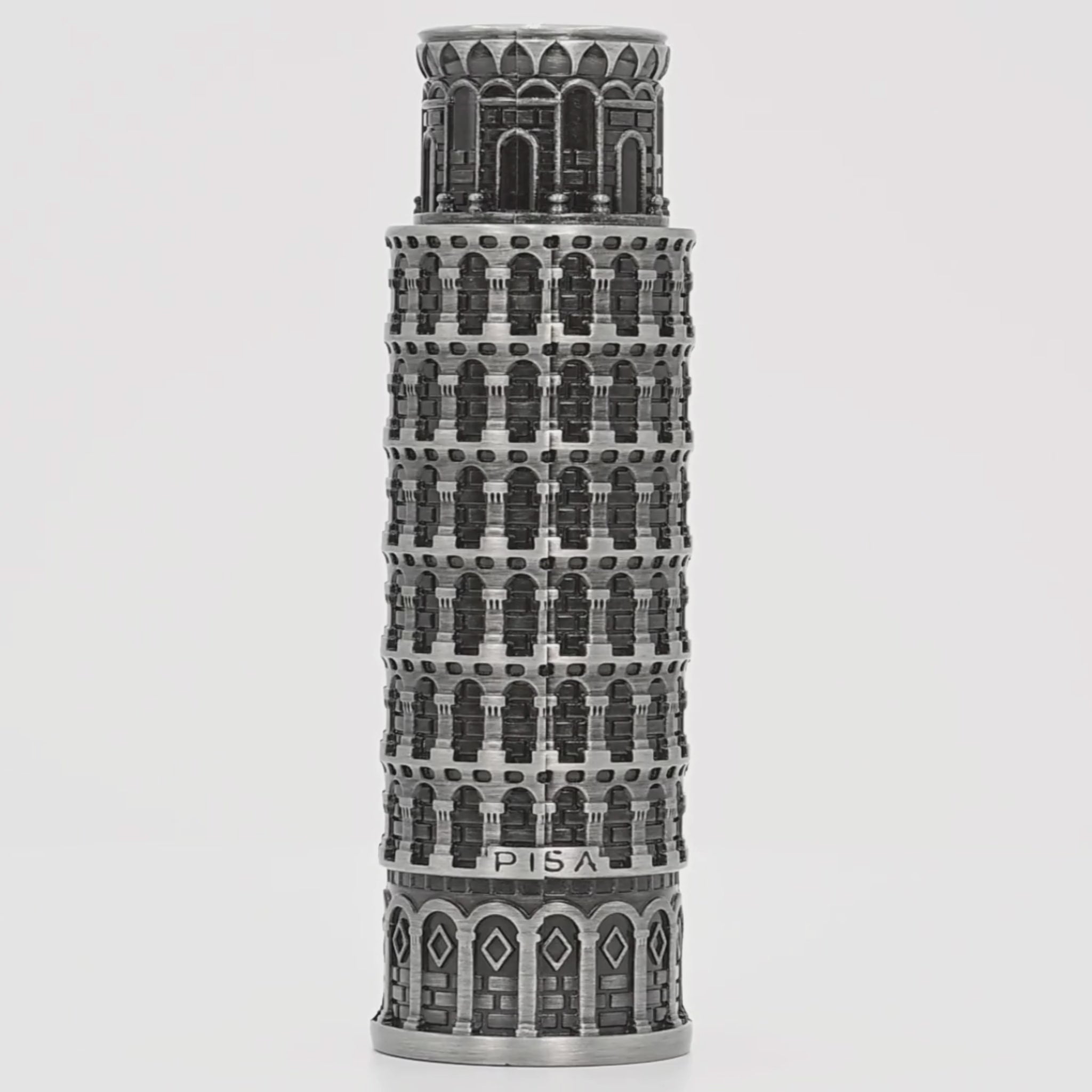 Lattafa perfume bottle rotating on a white podium
