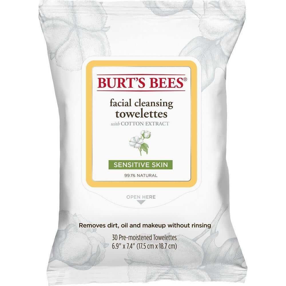 Burt's Bees Facial Cleansing Towelettes with cotton extract 30 count 792850016774