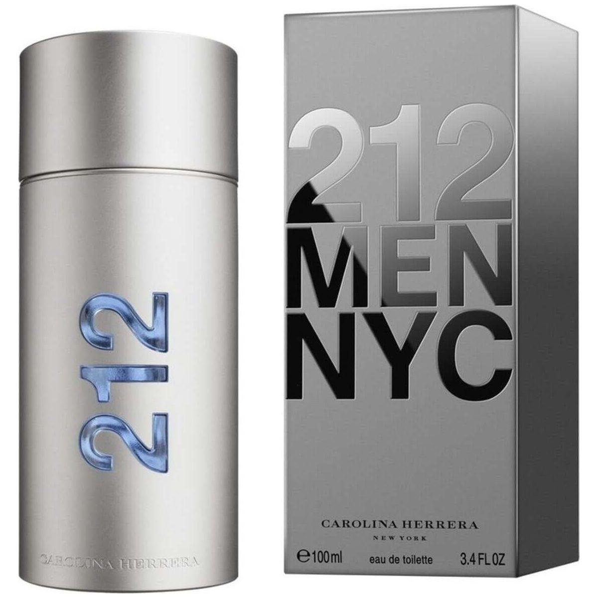 Carolina Herrera 212 MEN NYC 3.3 / 3.4 oz perfume bottle and packaging on a white background